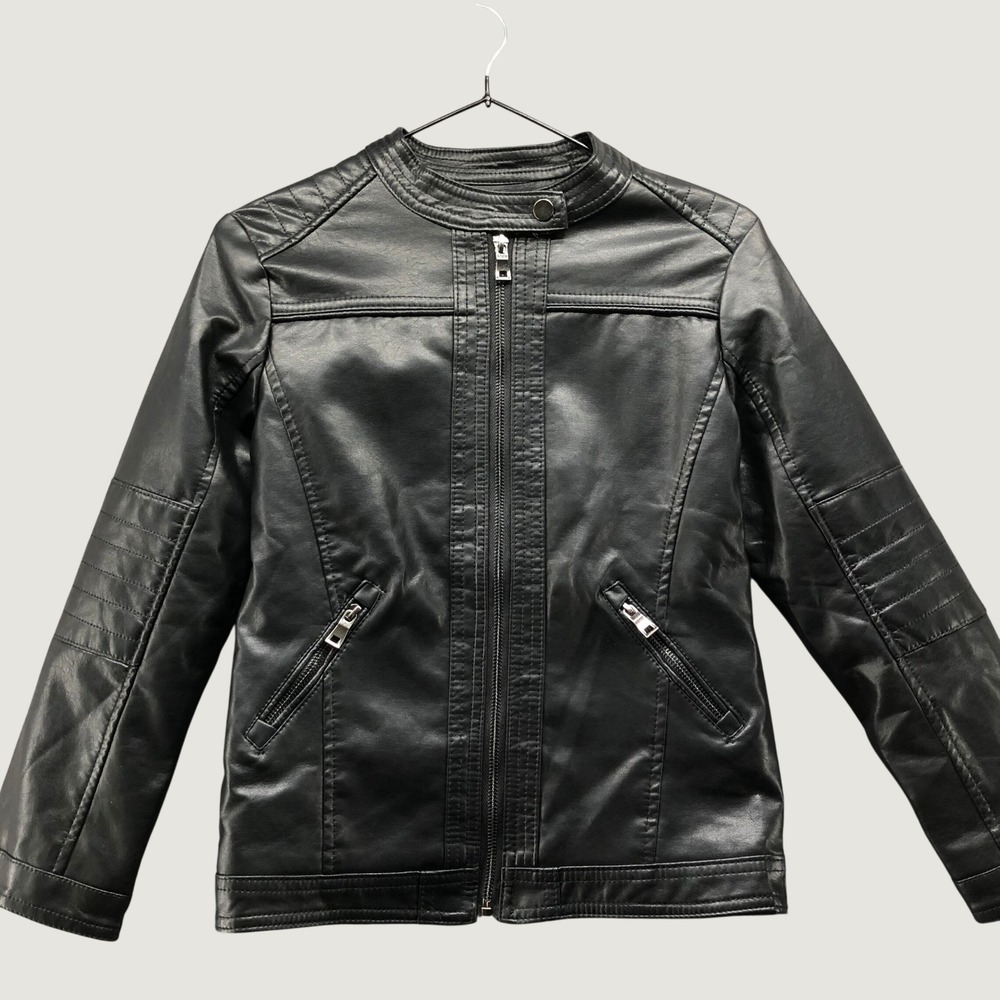 LJYH Faux Leather Moto Biker Jacket Youth Kids 9-10 Black Full Zip Outerwear‎